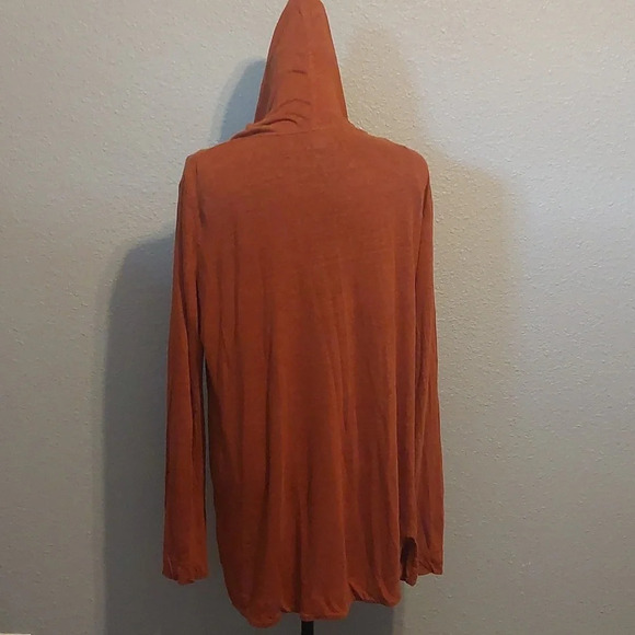 Tahari Linen open front Hooded Cardigan Rust Orange size Large Lagenlook luxury - Picture 2 of 6